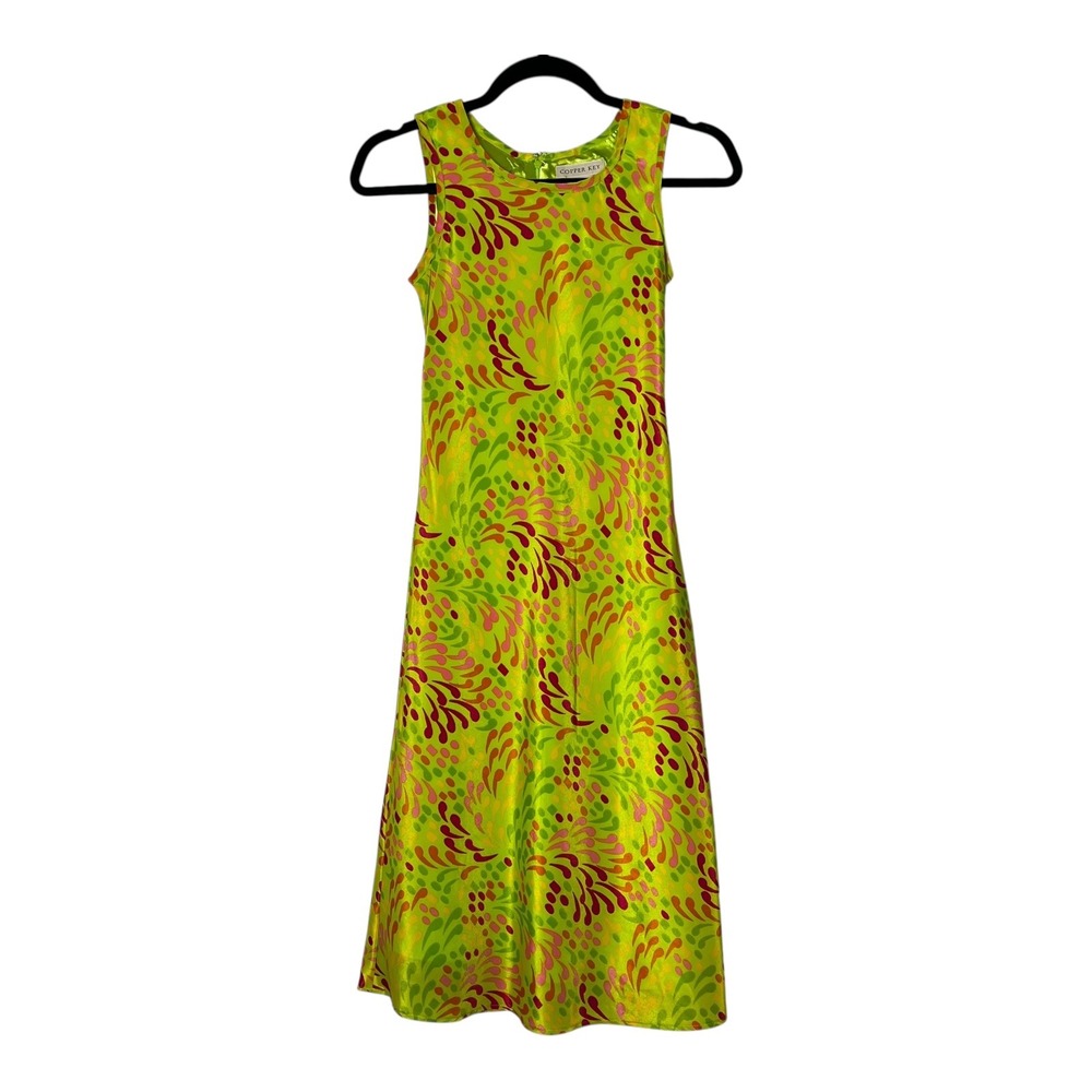 Copper Key Womens Lime Green Psychedelic Swirl Sleeveless Midi Tie Back Dress 10